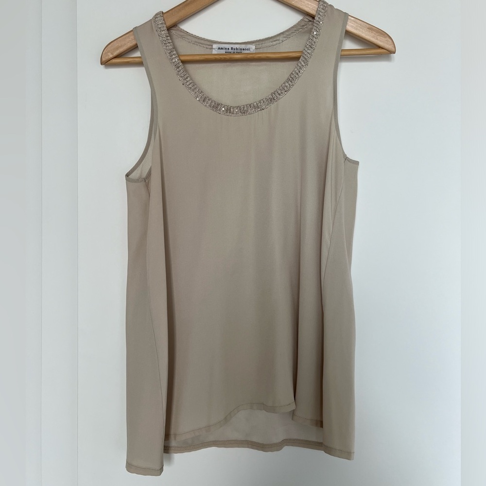 Amina Rubinacci Beige Embellished Neckline Camisole